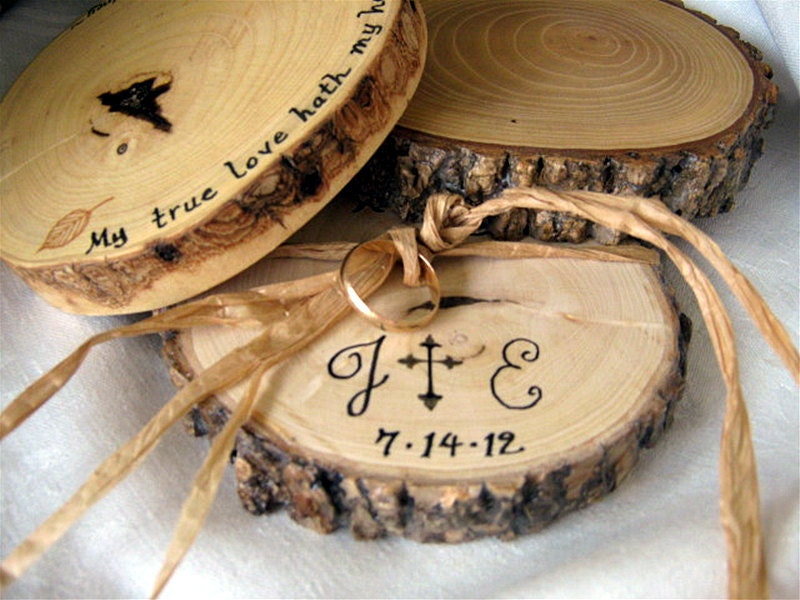Tree Slice Rustic Ring Bearer Pillow Pillow Personalized Ring Bearer Pillow Wooden Ring Holder Shabby Chic Decor Rustic Woodland Wedding