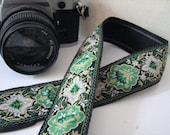camera strap, Emerald Green Floral