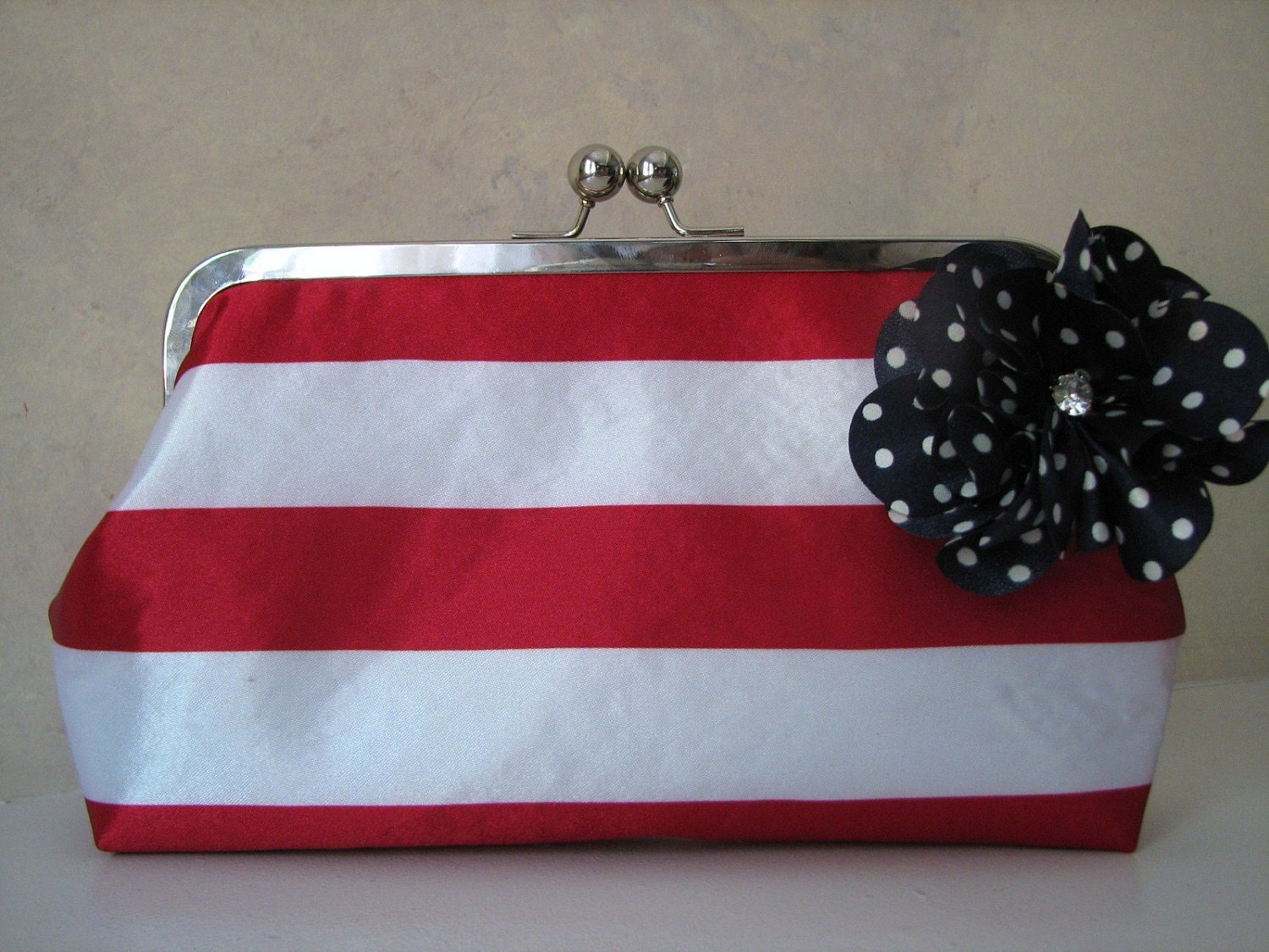 Handmade Red, White and Blue Convertible Clutch with strap