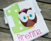 Lime & Pink Birthday Owl Shirt or Bodysuit
