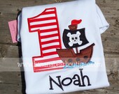 Pirate Ship Birthday Applique  (Stripes) - Boys Tee or Bodysuit