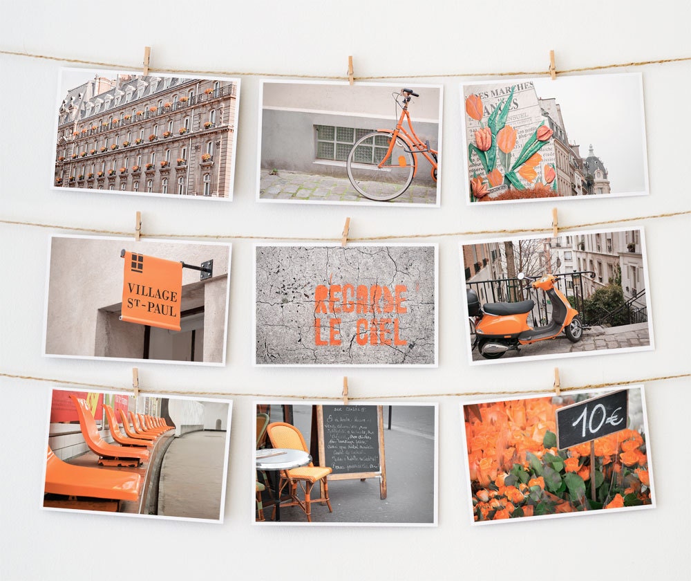 Paris Postcard Set, Framable Photo Cards, Orange, Paris Photography, 4x6 Art Prints