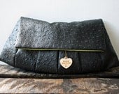 Midnight Sortie- Black Faux Ostrich Clutch