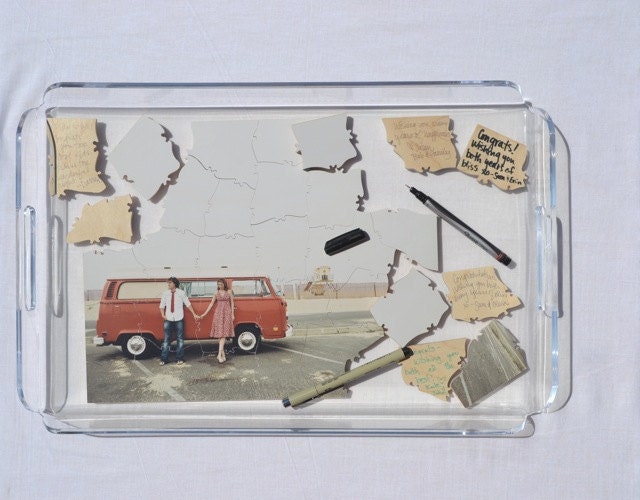 Puzzle Wedding Guest Book, 70 Wood Pieces, Use Your Photo