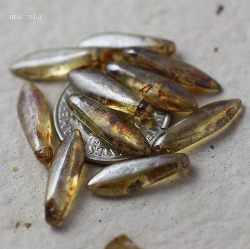 DAGGER .. Czech Picasso Glass Dagger Beads  (1994-10)