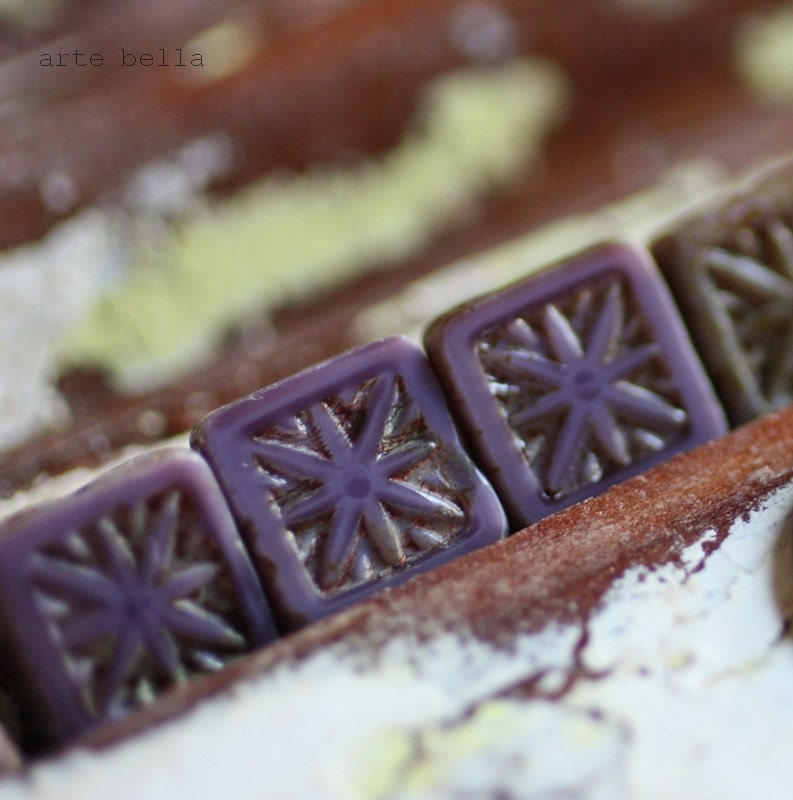 EGGPLANT SQUARES .. Picasso Czech Chunky Purple Beads (1806)