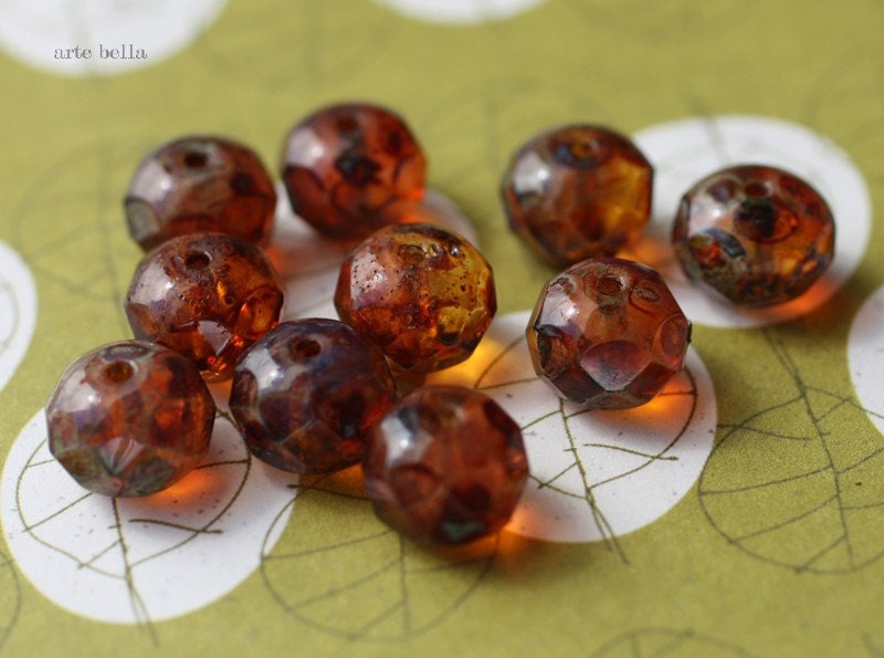 MANDARIN MARMALADE .. Picasso Czech Faceted Rondelle Beads 6x8mm (1245-10)