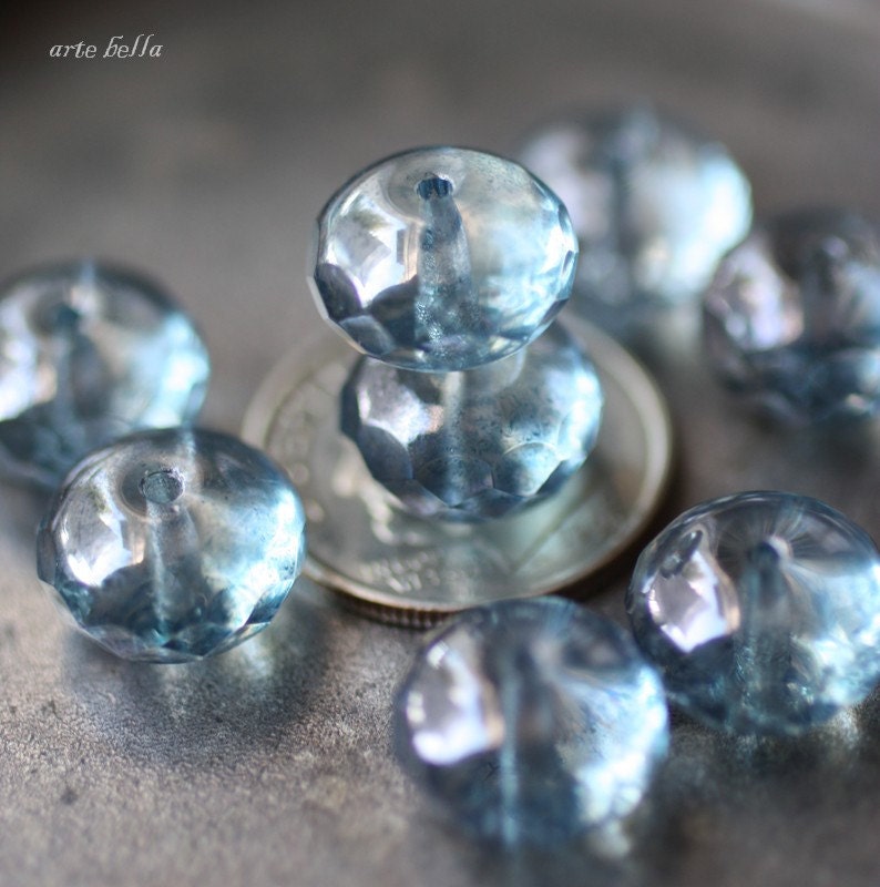 BLUE ICE .. Picasso Czech Rondelle Glass Beads (1204-10)