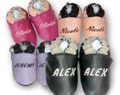 custom monogrammed soft sole leather baby booties