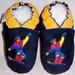 Summer sale handmade leather baby shoes soft soled navy suede yellow snowboarder 12-18 mths 22-23 eur