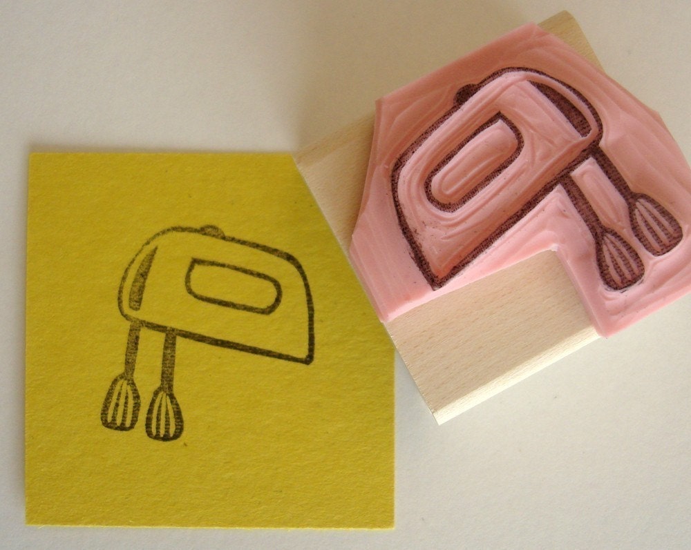 Hand Mixer Hand Carved Rubber Stamp