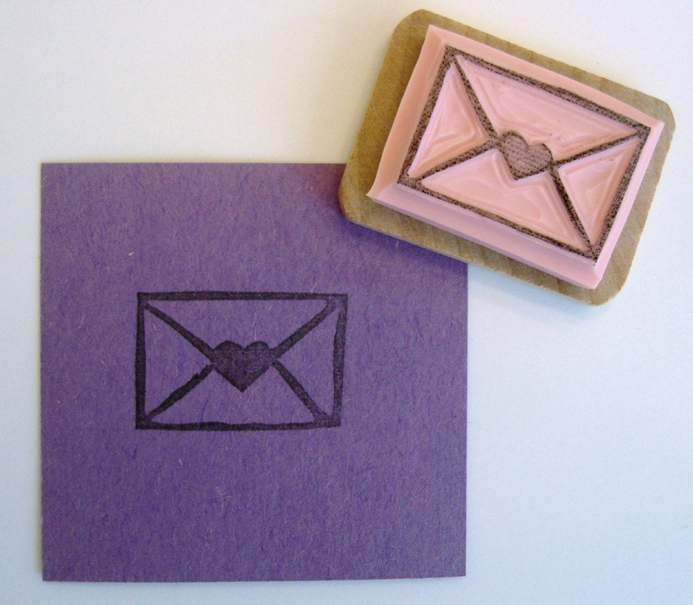Heart Envelope Hand Carved Rubber Stamp