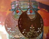 Gorgeous Crescent Moon Filigree Flowered Earrings in Antique Bronze