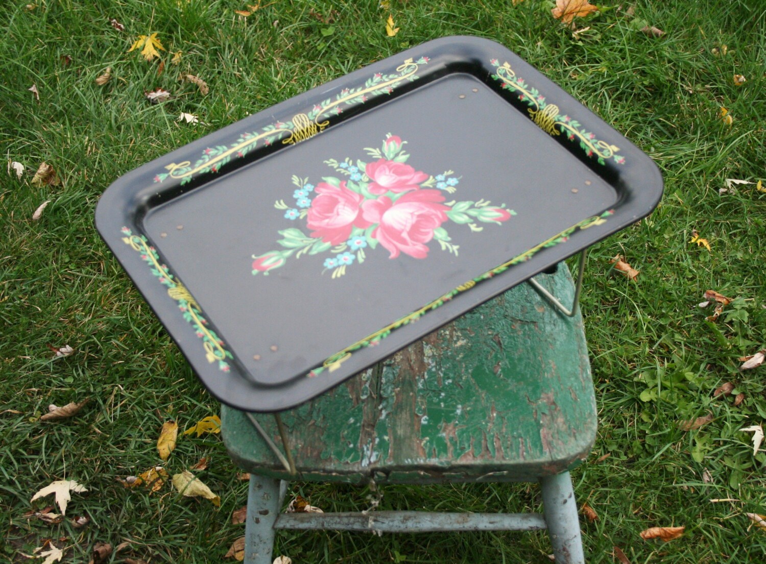 Items similar to Vintage Metal Tray with Folding Legs on Etsy