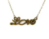 Love in Cursive Brass Necklace