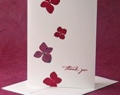 Hydrangea - pressed flower Thank You Card set of 5 - fuchsia on white