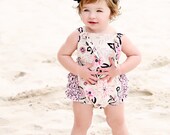 Baby Girl Sunsuit Romper Bubble with Ruffles - Springtime in Paris