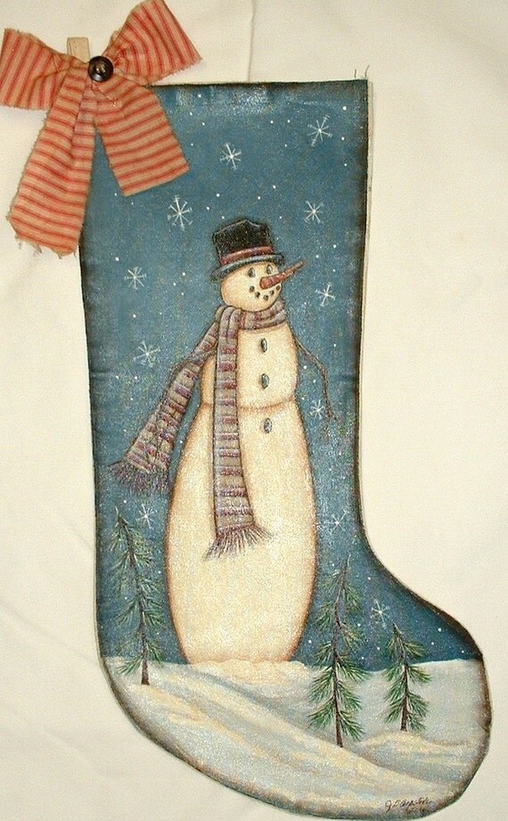 Snowman Christmas Stocking Hand Painted by FromGramsHouse