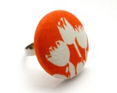 Spring Tulips Bright Orange Fabric Button Ring