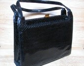Vintage Black Snakeskin Handbag - 1940s