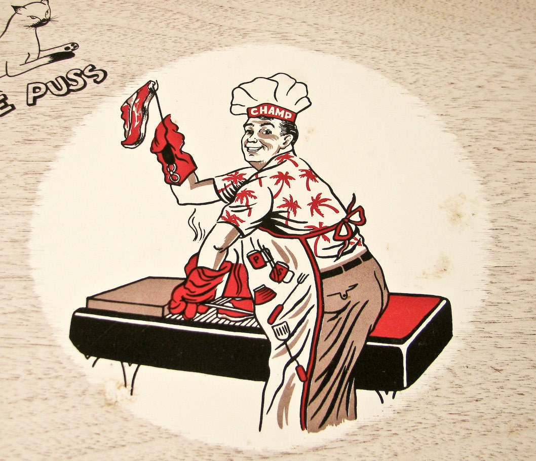 4 BBQ Trays - Serve Hamburgers Brats Hot dogs - 1950s Kitsch - Father's Day - BeeJayKay
