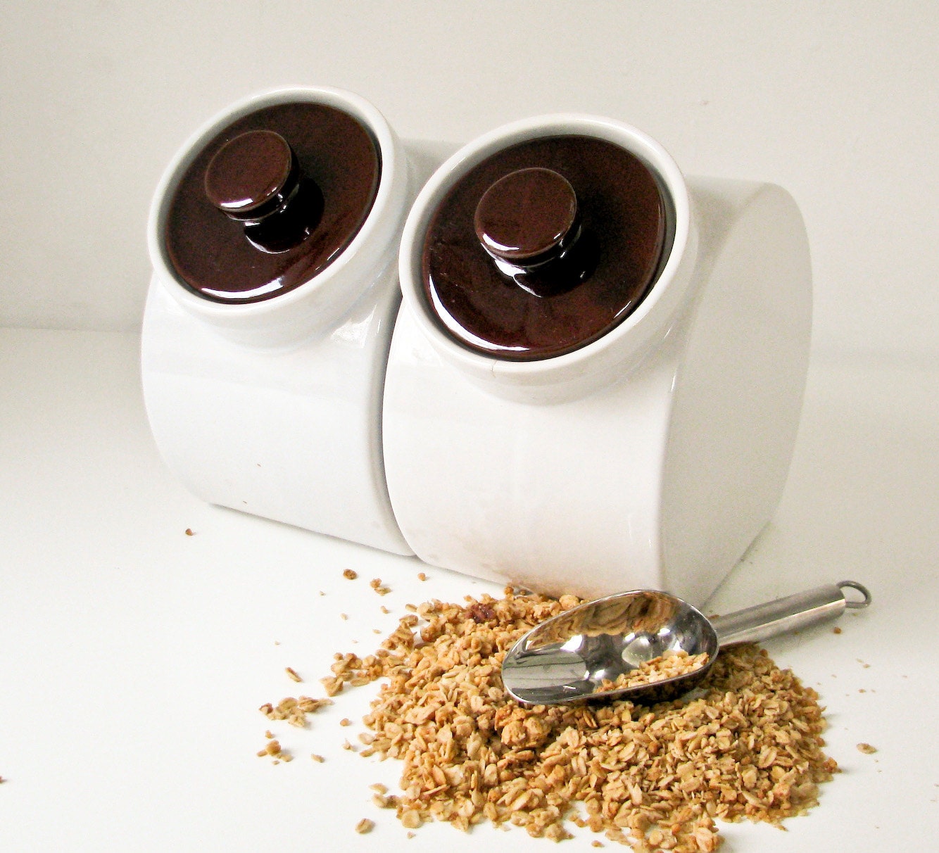 White Ironstone Canisters - Mid Century Modern - BeeJayKay