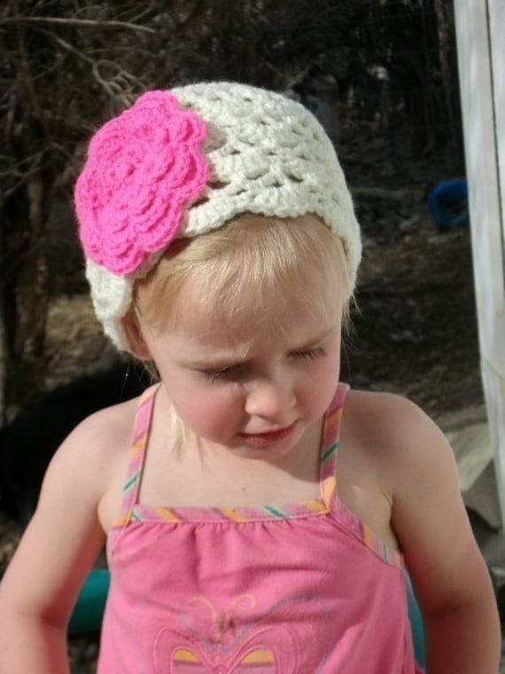 Crochet Beanie Hat Pattern Crochet Cap Pattern Girls Hat with Large Flower Pattern