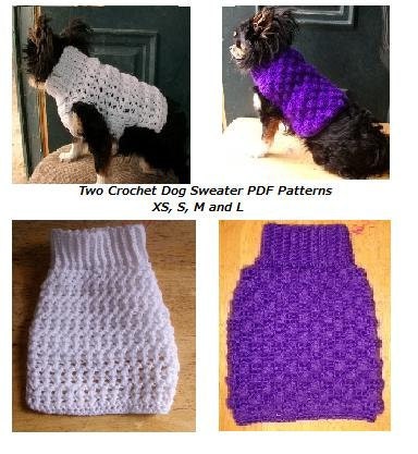 Dog Sweater 2 Crochet PDF Patterns for XS S M L for Small Breed Dogs
