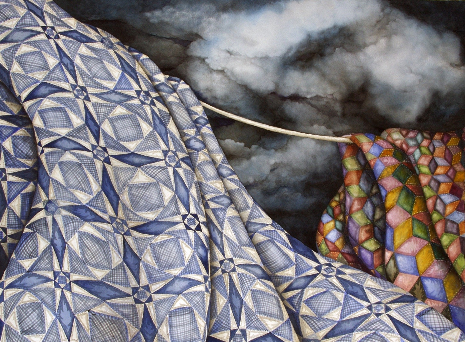 Tossed By The Sea Storm Quilt limited edition giclee print - HelenKlebesadelArt