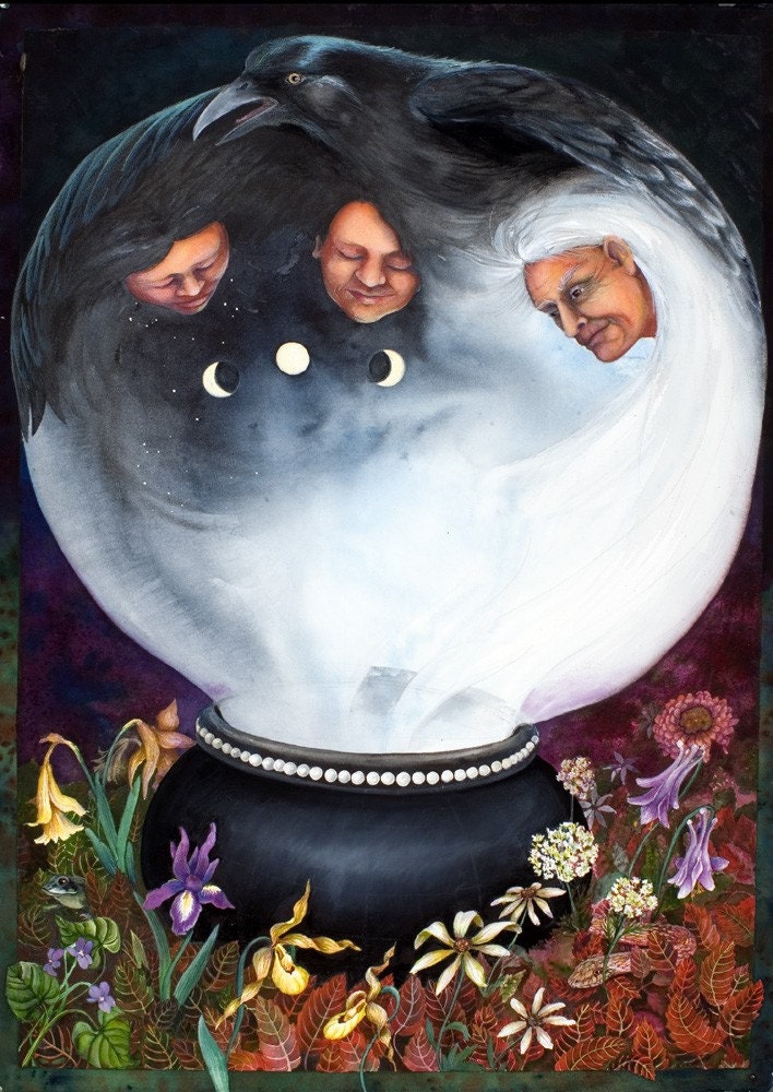 Crone, Mother, Maid, 18 x 12, open edition giclee print of an original watercolor painting