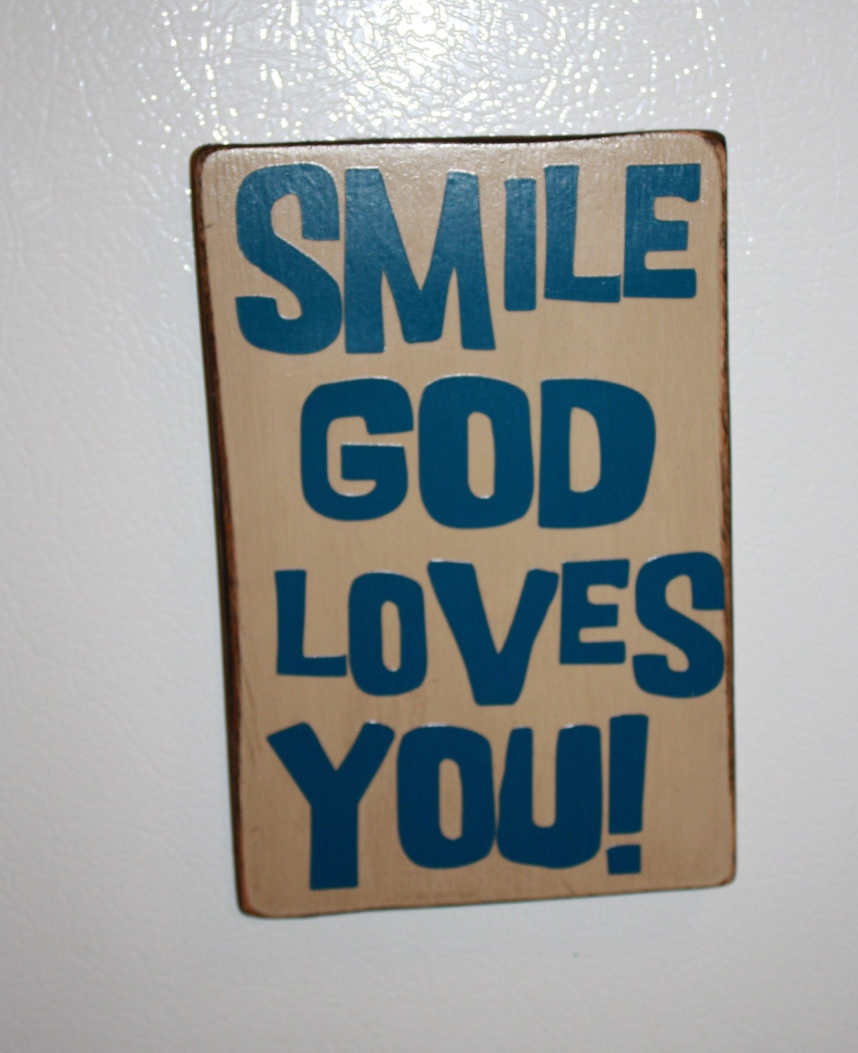 Smile God Loves You MINI Subway art sign...magnet