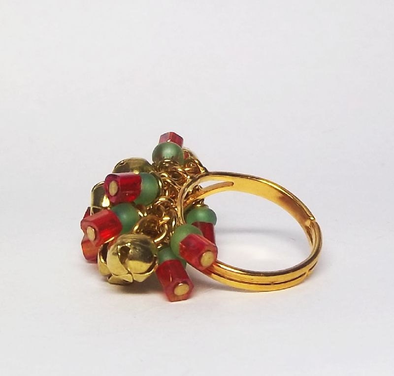 Team Fest Yule Basket Giveaway RESERVED -  adjustable gold plated cocktail ring with red and green beads - RecreationalArt