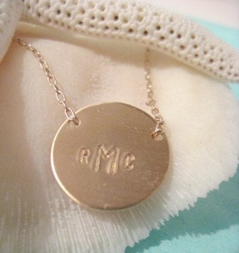 Gold Medallion Charm Necklace Personalized and Hand Stamped - "Lucky Monogram"