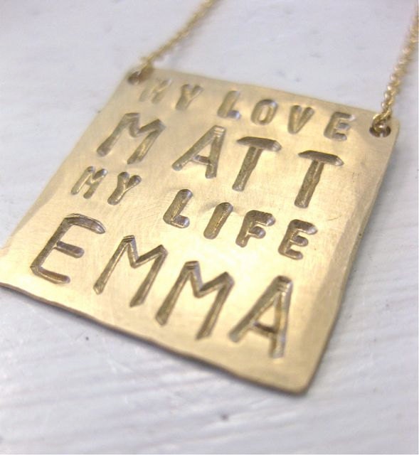 Personalized Square Pendant Necklace in Gold - "My Love and My Life"
