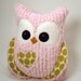 Plush Owl Pillow - pink Chenille - Amy Butler green dot fabric