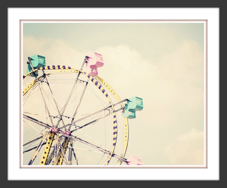 Retro Ferris Wheel - 11x14 Fine Art Carnival Photography Print - Mint Green Cotton Candy Pink and Yellow Ride Nursery Home Decor Photo