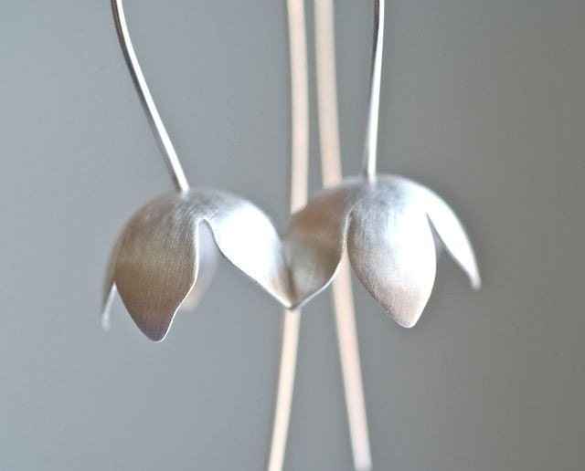 Sterling Bell Flower Earrings, Modern Woodland, Wearable Art Jewelry, Mothers Day, Wedding, Special Occasion Jewelry