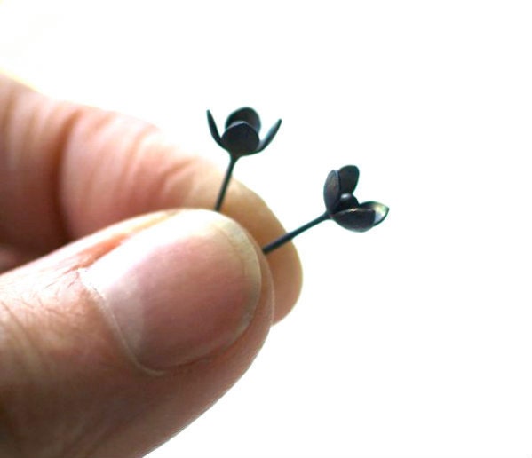Little Bells Blackened Sterling Silver Earrings, Post Earrings, Art Jewelry, Summer Fashion, Flowers
