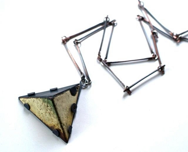 Pyramid Enamel Necklace, Modern Jewelry, Geometric, Mod, Wearable Art, Sterling and Enamel Necklace