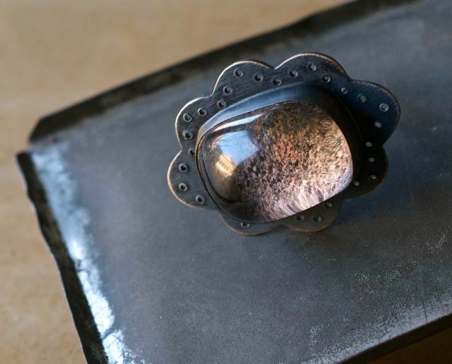 Sterling Silver Eyelet Lace and Quartz Stone Ring, Gemstone Ring, Wearable Art Jewelry,