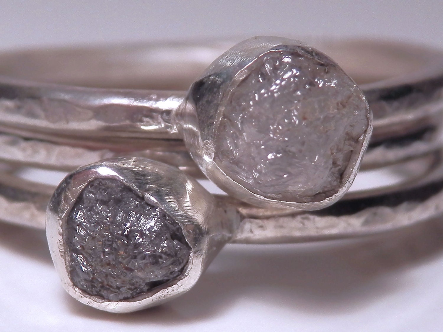 Sterling silver and conflict free rough diamond stacking set