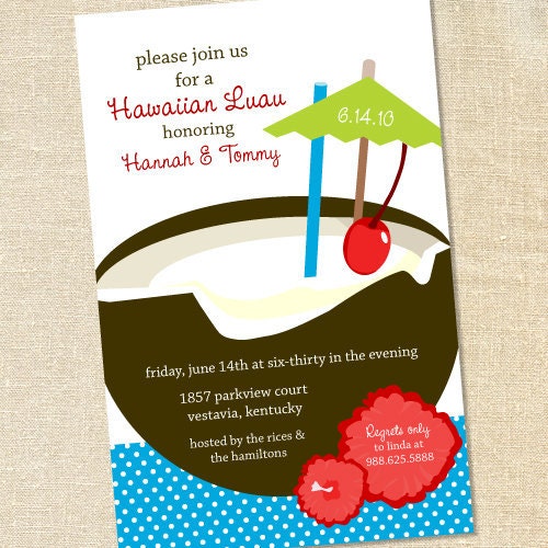 Sweet Wishes 20 Luau Hawaiian Cocktail Pool Party Invitations - Custom Quantities (As Low as 1.19 Each) Il_570xn