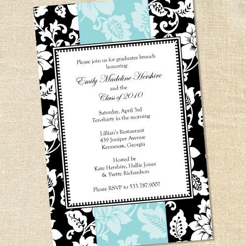 Sweet Wishes 20 Black and White Modern Floral Ribbon Invitations - Custom Quantities (As Low as 1.19 Each) Il_570xn