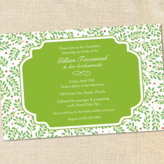 Sweet Wishes Lime Vines Garden Party Invitations - PRINTED - Digital File Also Available Il_570xn