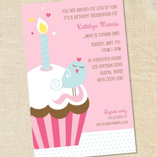 Sweet Wishes 20 Girls 1st BIrd on a Cupcake Birthday Party Invitations - Custom Quantities (As Low as 1.19 Each) Il_570xn