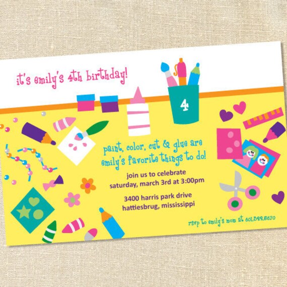 Sweet Wishes 20 Kids Painting Art and Crafts Birthday Party Invitations - Custom Quantities (As Low as 1.19 Each) Il_570xn