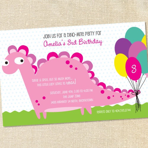 Sweet Wishes 20 Girls Pink Dinosaur Birthday Invitations - Custom Quantities (As Low as 1.19 Each) Il_570xn