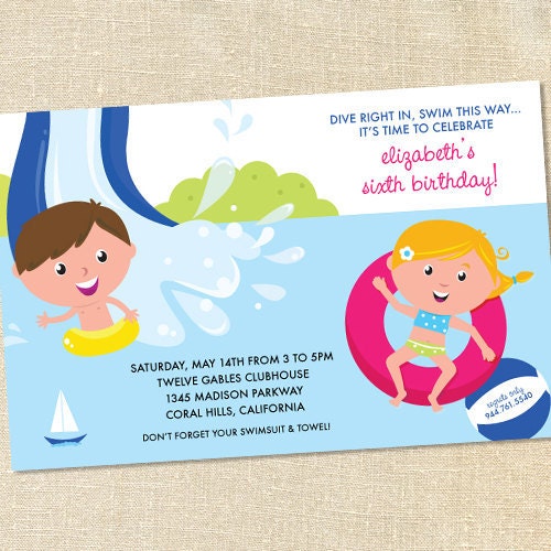 Sweet Wishes 20 Childrens Waterslide Pool Party Invitations - Custom Quantities (As Low as 1.19 Each) Il_570xn