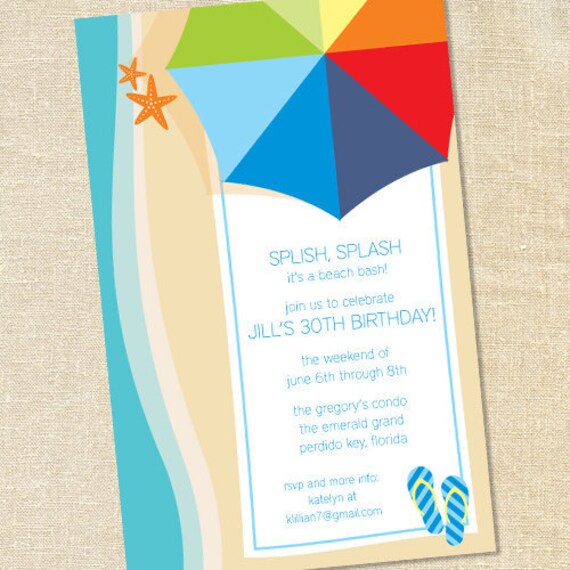 Sweet Wishes 20 Beach Towel and Umbrella Party Invitations - Custom Quantities (As Low as 1.19 Each) Il_570xn