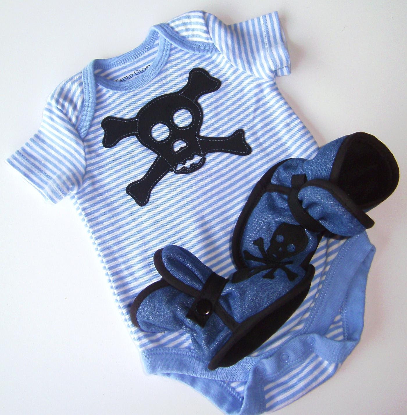 Stone Blue and Black Pirate Onesie & Boot-ys GIFTSET - booties, slippers, soft soled shoes, Etsy
